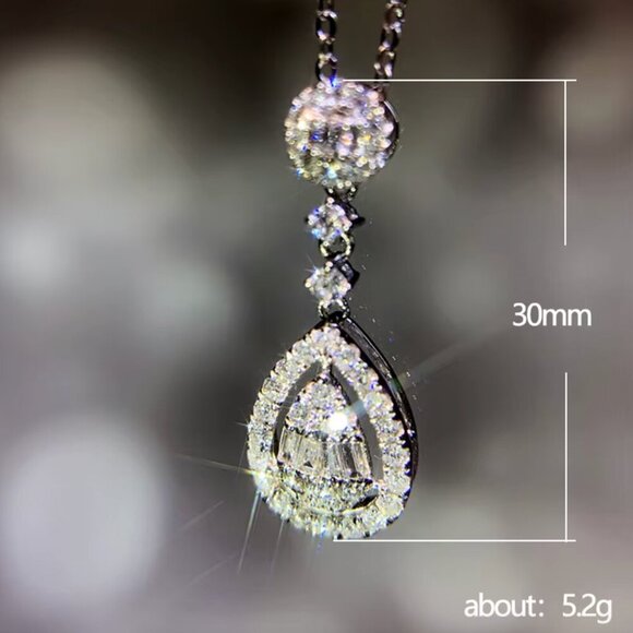 NEW 18k White Gold Diamond Necklace Pear Cut Waterdrop Diamond Pendant - Picture 10 of 10